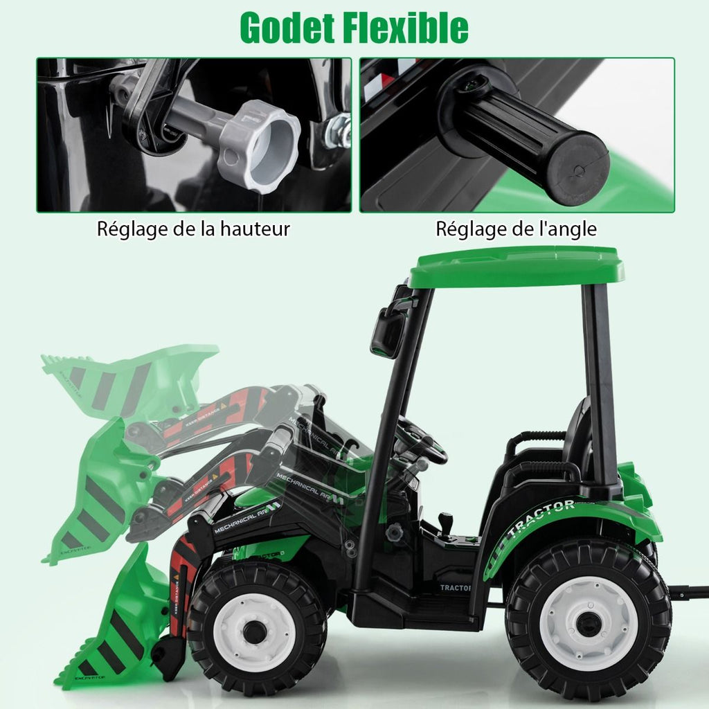 12V Tracteur Électrique Enfants avec Pelle&Remorque Amovible Véhicule Électrique à 6 Roues avec Télécommande & Musique 3-6 km/h pour 3-8 Ans Jaune/...
