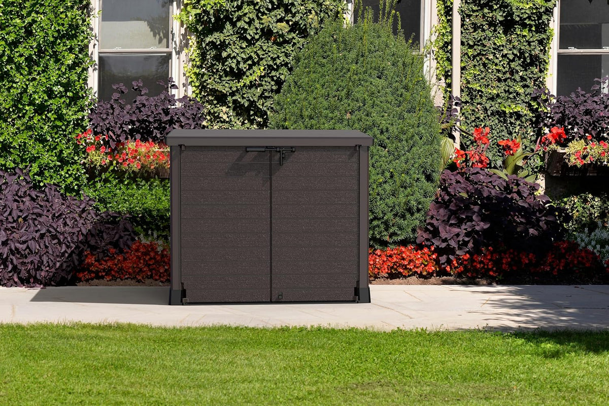 Duramax StoreAway 1200L Plastic Garden Shed/ Flat Lid, Outdoor Storage Shed, Wheelie Bin Hideaways, Wheelie bin box, Durable Construction, Ideal fo...