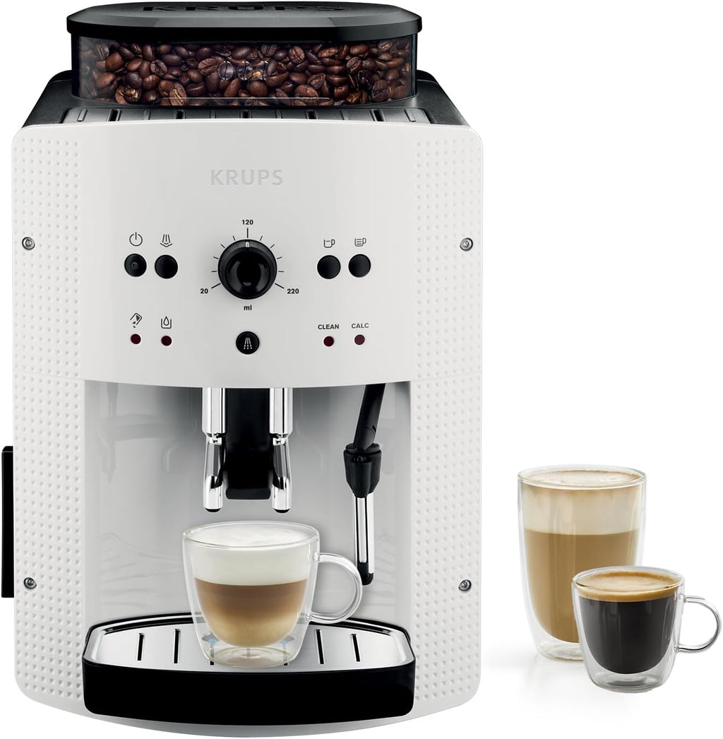 Krups Machine à café grain, 1,7 L, 2 tasses en simultané, Nettoyage automatique, Buse vapeur pour Cappuccino, Cafetière espresso, Essential noire Y...