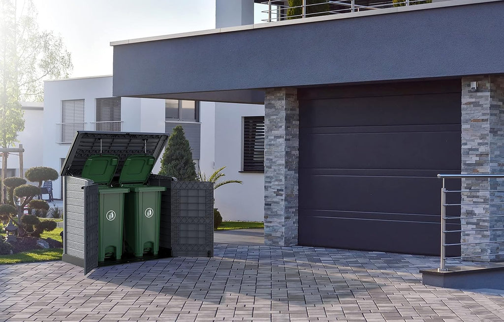 Duramax StoreAway 1200L Plastic Garden Shed/ Flat Lid, Outdoor Storage Shed, Wheelie Bin Hideaways, Wheelie bin box, Durable Construction, Ideal fo...