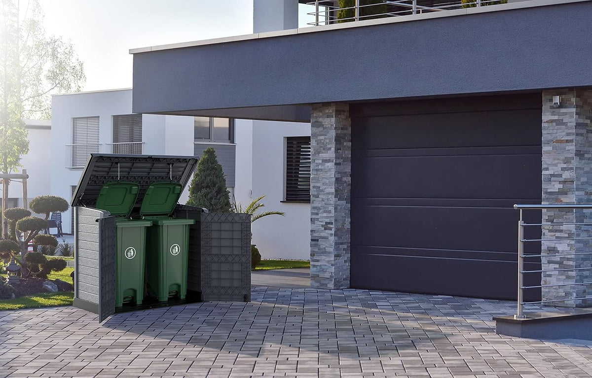Duramax StoreAway 1200L Plastic Garden Shed/ Flat Lid, Outdoor Storage Shed, Wheelie Bin Hideaways, Wheelie bin box, Durable Construction, Ideal fo...
