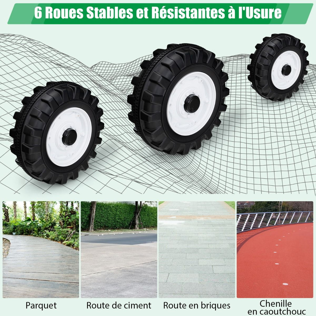 12V Tracteur Électrique Enfants avec Pelle&Remorque Amovible Véhicule Électrique à 6 Roues avec Télécommande & Musique 3-6 km/h pour 3-8 Ans Jaune/...