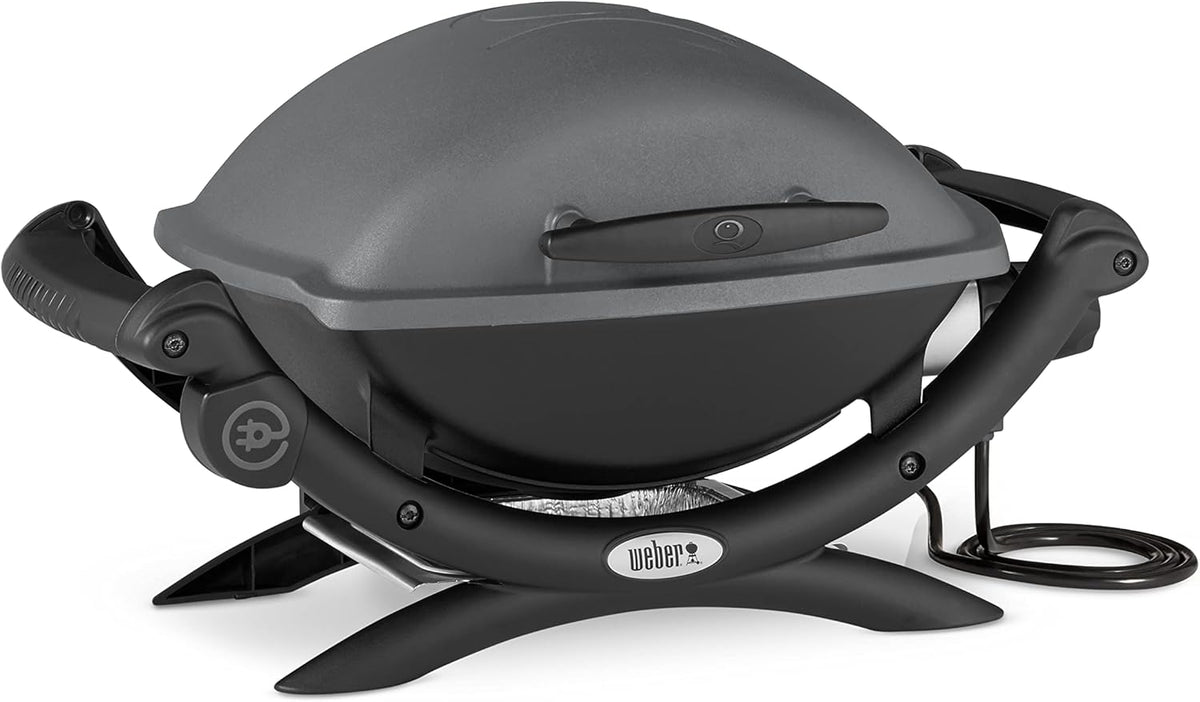 Weber Q1400 Barbecue électrique, surface de cuisson 43 x 32 cm, nomade, grille en fonte émaillée divisée en 2 parties, couvercle et cuve en fonte d...