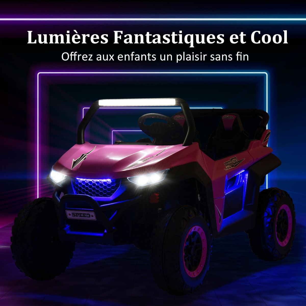 Voiture électrique Enfant 12 V Télécommande pour 3-8 Ans 2 Vitesses Ressort de Suspension Charge 59KG 118x74x71CM Noir/Rose/Rouge
