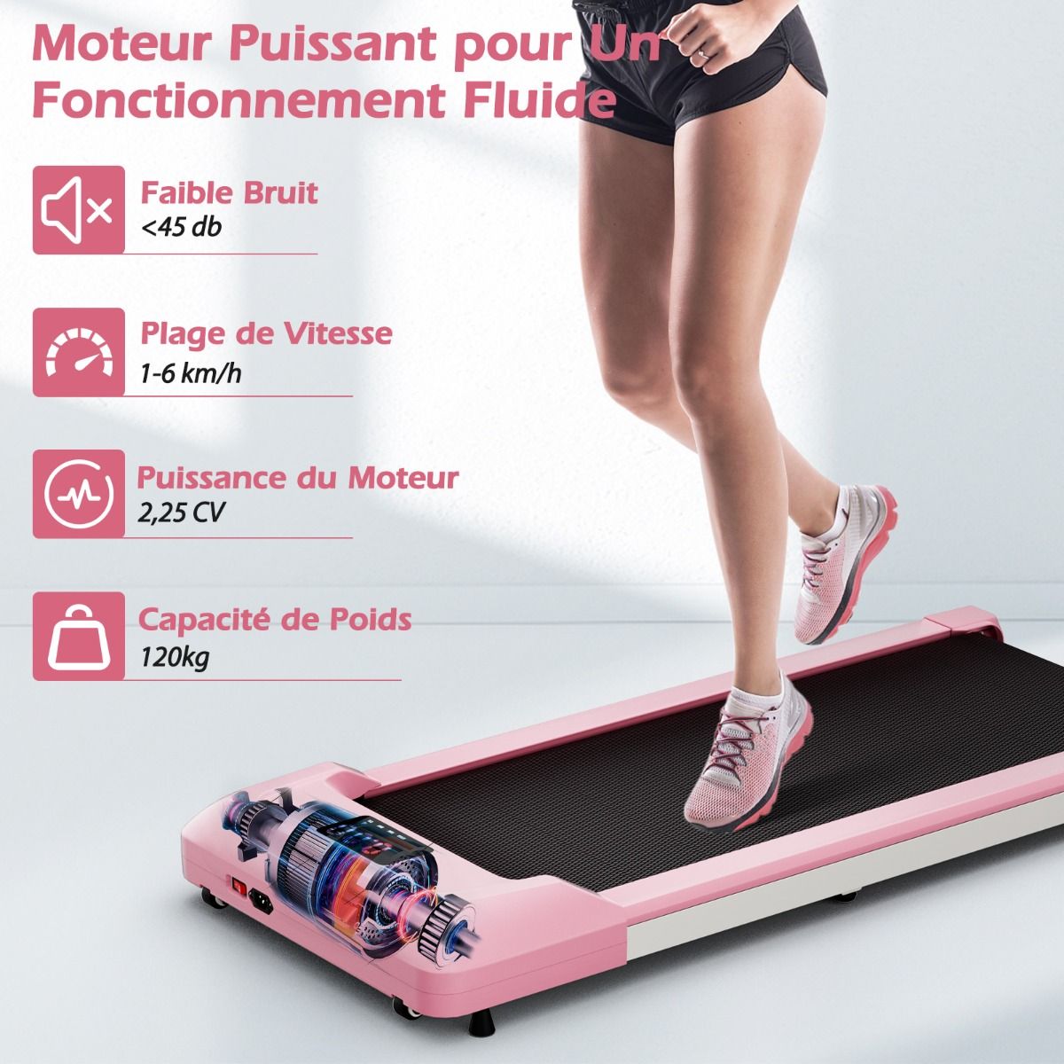 Tapis de Course Mince Tapis de Jogging avec Capacité de 120 Kg Télécommande et Écran Led Inclinable à Roulettes Tapis de Course à Glisser Gris/Noir...