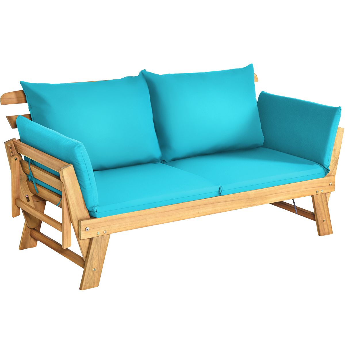 Chaise Longue Convertible avec Coussin Canapé de Jardin 2 en 1 en Bois d’Acacia avec Accoudoir Réglable pour Patio Piscine Jardin Blanc/Gris/Bleu/R...