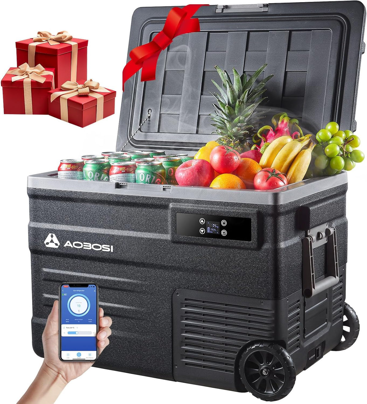 AAOBOSI 45L Glacière à Compresseur, Glaciere Électrique -20℃ à 20℃, Frigo Camion APP&Bouton Contrôle, 12/24V DC et 100-240V AC Glaciere Camping Pou...