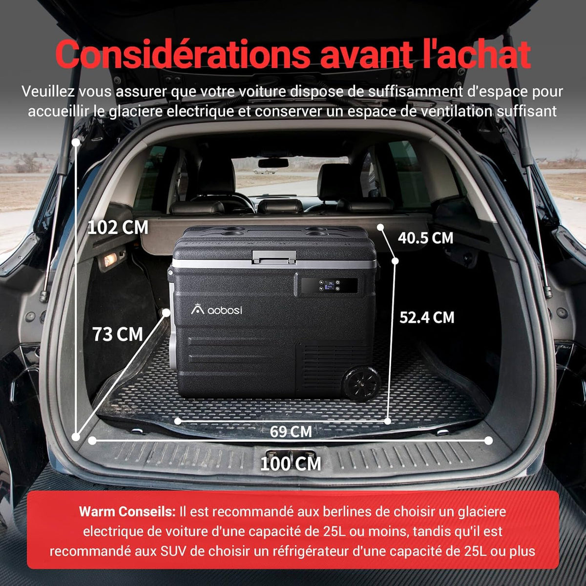 AAOBOSI 45L Glacière à Compresseur, Glaciere Électrique -20℃ à 20℃, Frigo Camion APP&Bouton Contrôle, 12/24V DC et 100-240V AC Glaciere Camping Pou...