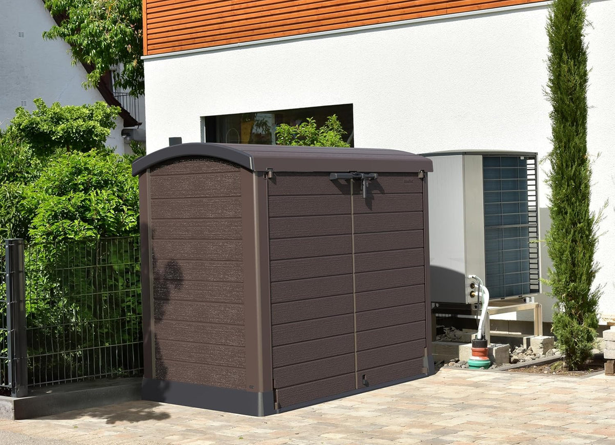 Duramax StoreAway 1200L Plastic Garden Shed/ Flat Lid, Outdoor Storage Shed, Wheelie Bin Hideaways, Wheelie bin box, Durable Construction, Ideal fo...