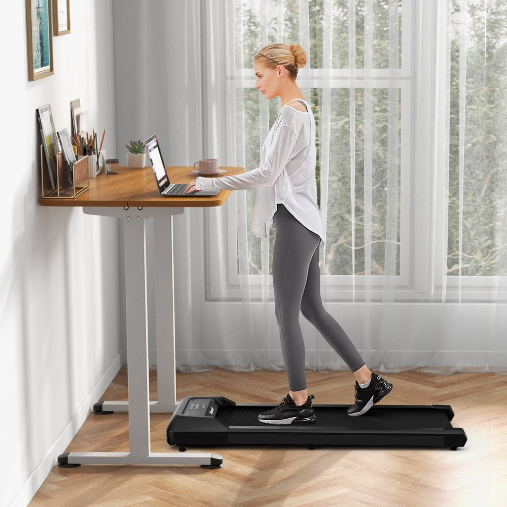 Tapis de Course Mince Tapis de Jogging avec Capacité de 120 Kg Télécommande et Écran Led Inclinable à Roulettes Tapis de Course à Glisser Gris/Noir...