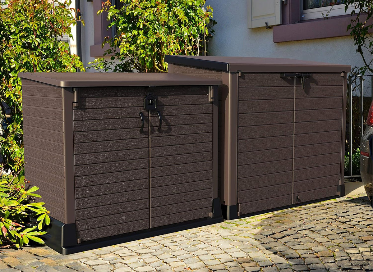 Duramax StoreAway 1200L Plastic Garden Shed/ Flat Lid, Outdoor Storage Shed, Wheelie Bin Hideaways, Wheelie bin box, Durable Construction, Ideal fo...