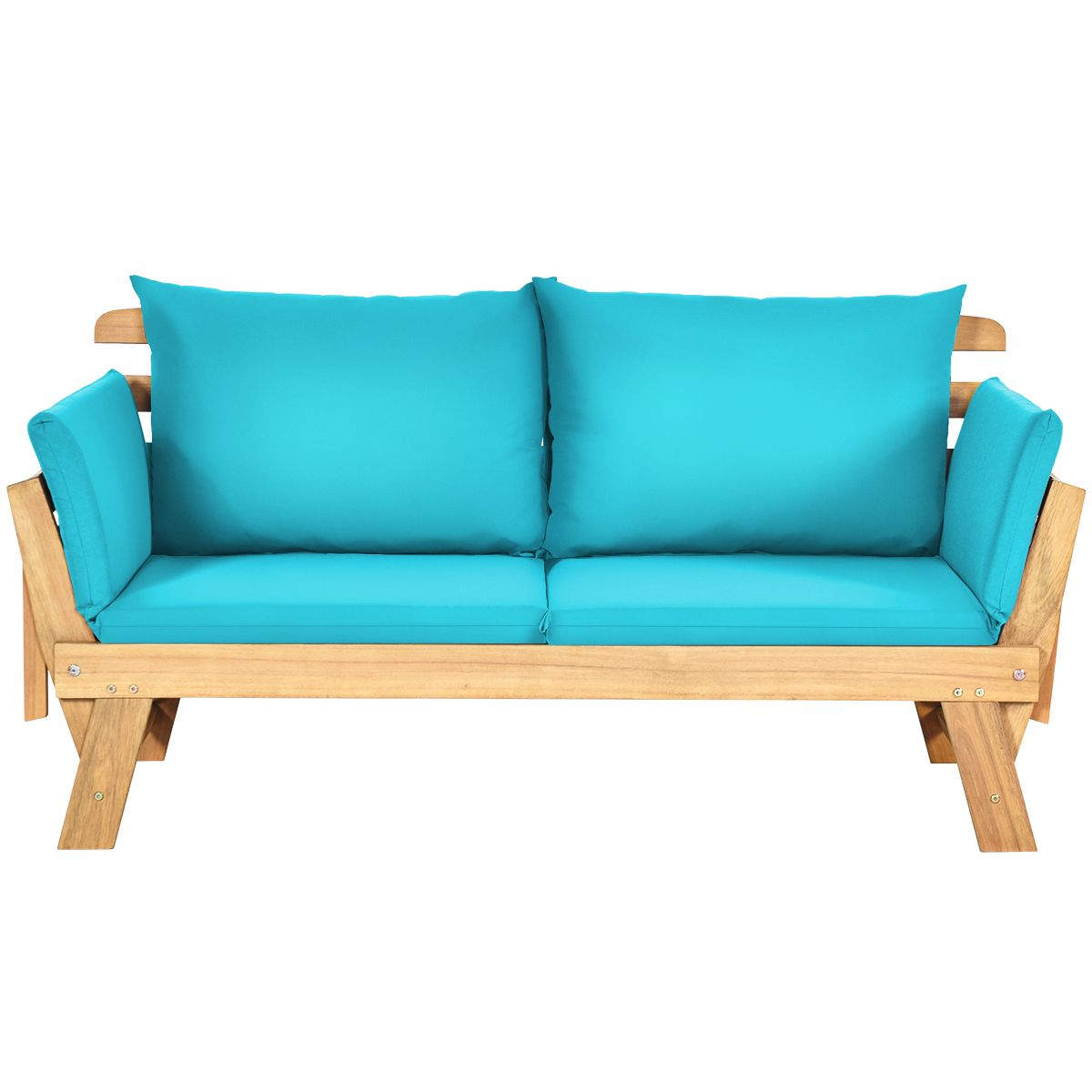 Chaise Longue Convertible avec Coussin Canapé de Jardin 2 en 1 en Bois d’Acacia avec Accoudoir Réglable pour Patio Piscine Jardin Blanc/Gris/Bleu/R...
