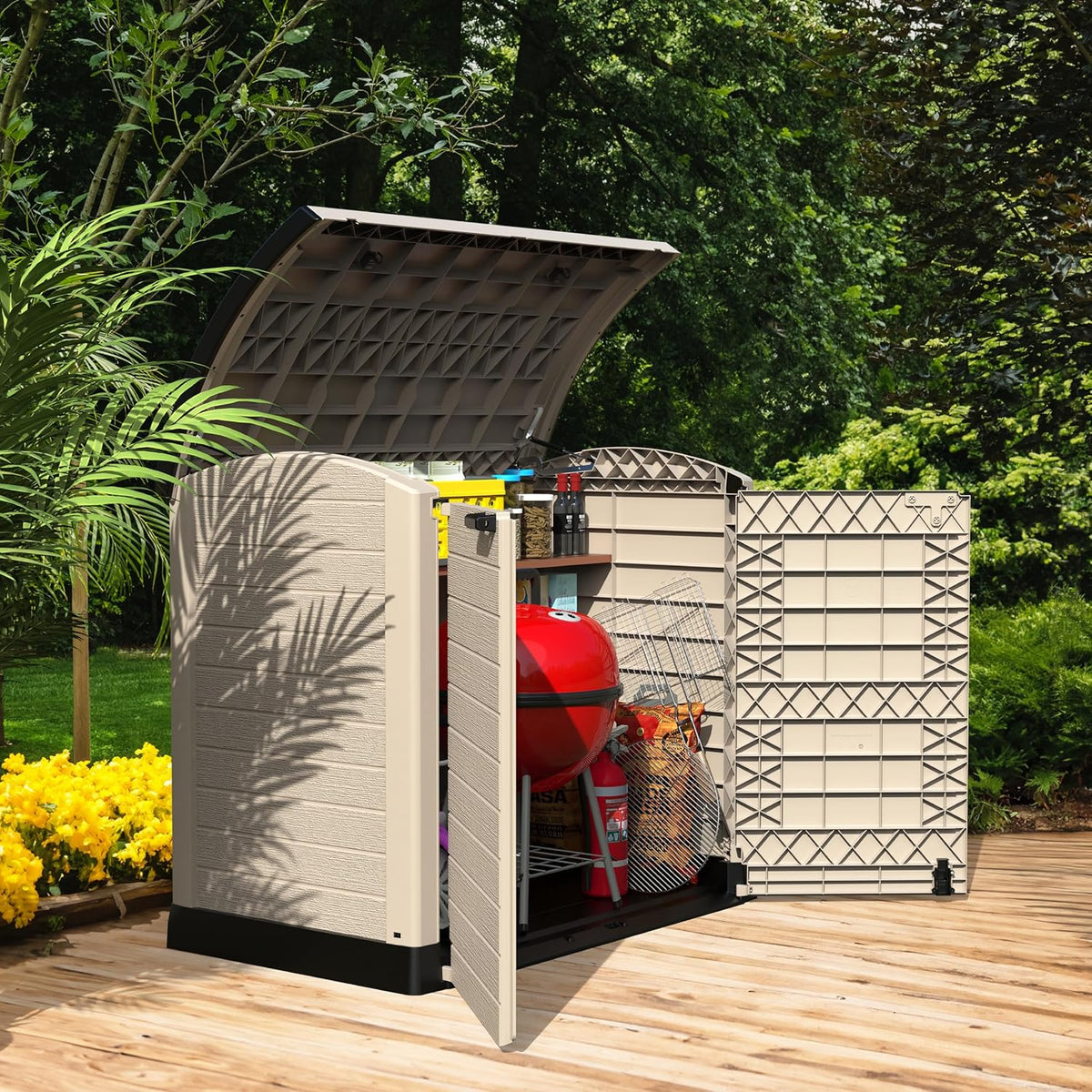 Duramax StoreAway 1200L Plastic Garden Shed/ Flat Lid, Outdoor Storage Shed, Wheelie Bin Hideaways, Wheelie bin box, Durable Construction, Ideal fo...