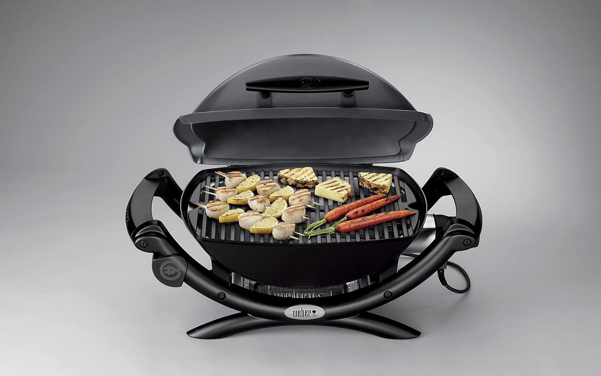 Weber Q1400 Barbecue électrique, surface de cuisson 43 x 32 cm, nomade, grille en fonte émaillée divisée en 2 parties, couvercle et cuve en fonte d...