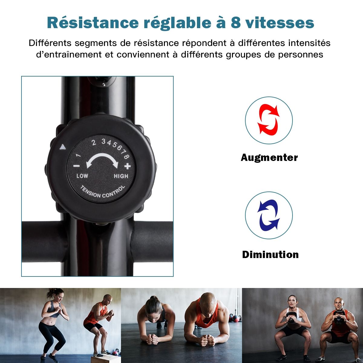 Vélo Elliptique avec 8 Niveaux de Résistance-Masse d'Inertie 2 kg Pouls à la Main Affichage LCD