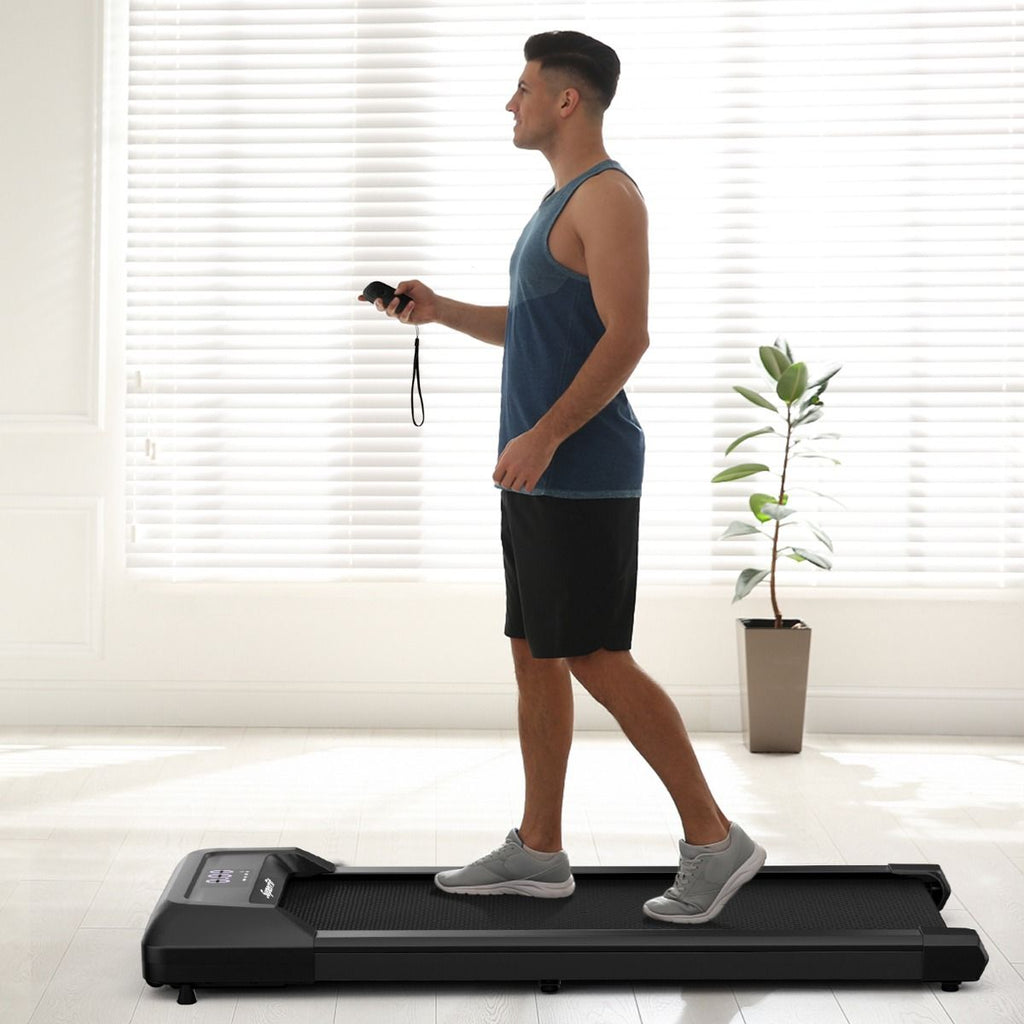Tapis de Course Mince Tapis de Jogging avec Capacité de 120 Kg Télécommande et Écran Led Inclinable à Roulettes Tapis de Course à Glisser Gris/Noir...