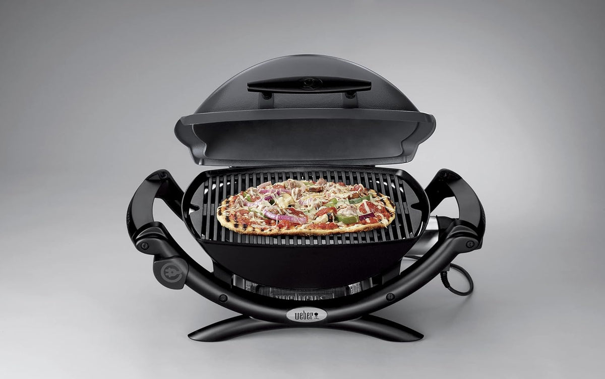 Weber Q1400 Barbecue électrique, surface de cuisson 43 x 32 cm, nomade, grille en fonte émaillée divisée en 2 parties, couvercle et cuve en fonte d...