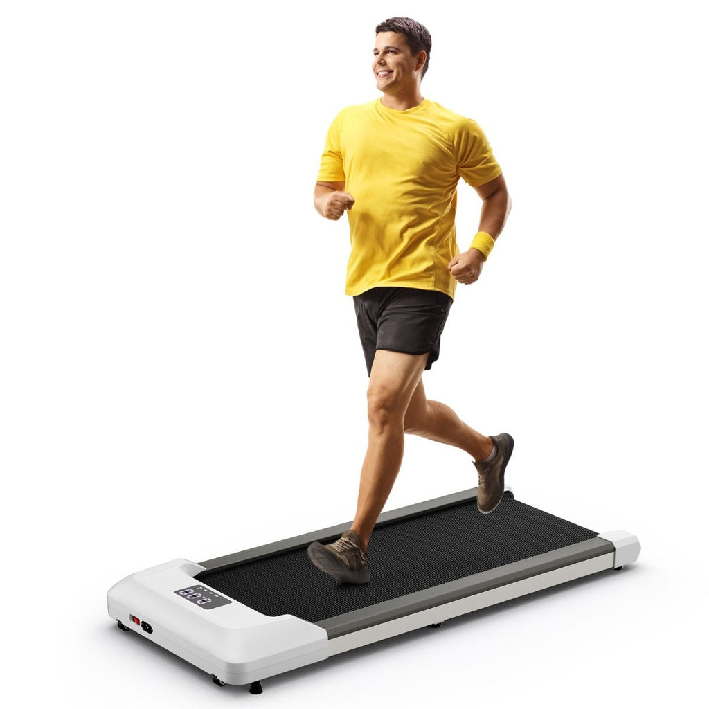 Tapis de Course Mince Tapis de Jogging avec Capacité de 120 Kg Télécommande et Écran Led Inclinable à Roulettes Tapis de Course à Glisser Gris/Noir...