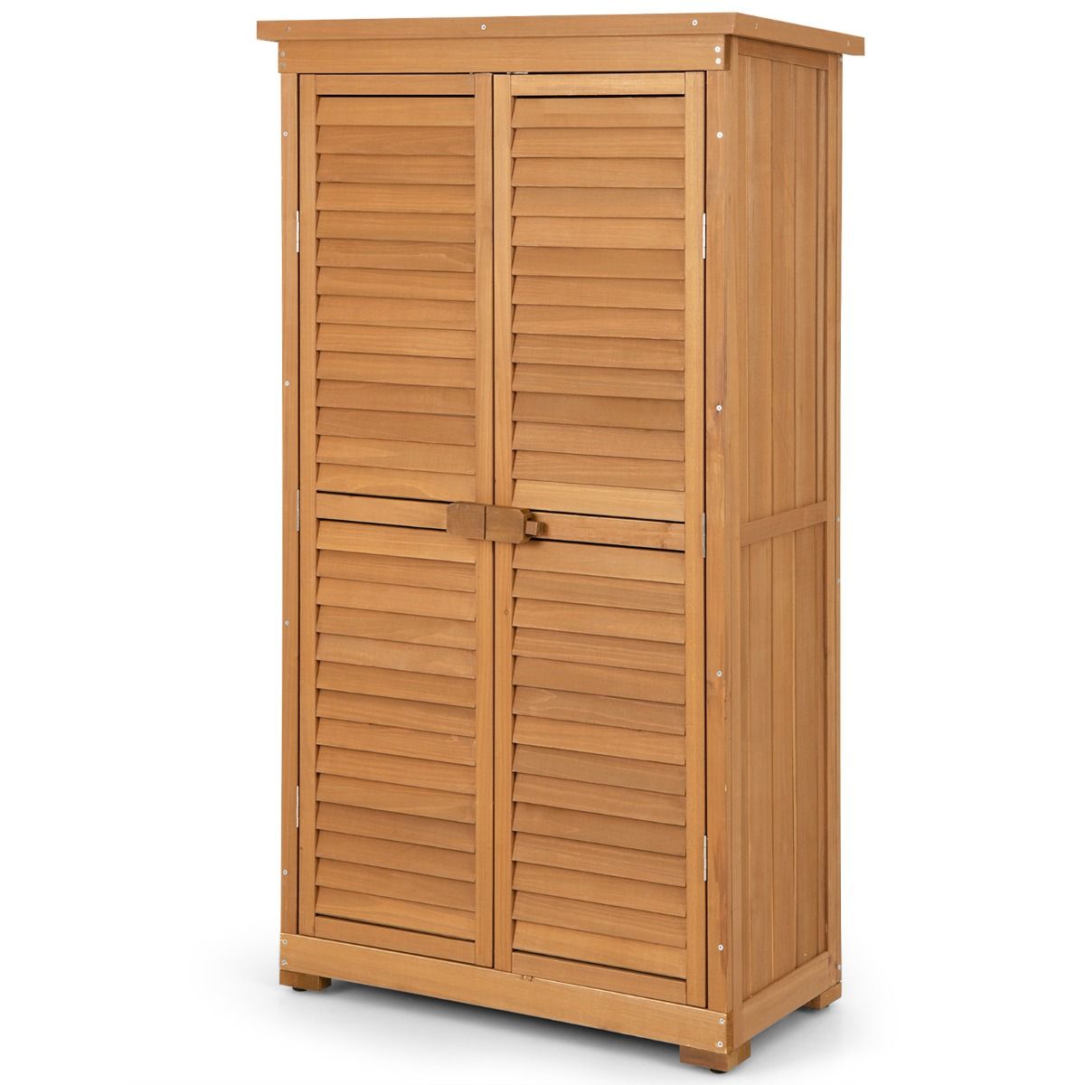 Abri de Jardin En Bois 160 Cm Toit en Asphalte 2 Portes Verrouillables avec Loquet Armoire Cabane en Sapin Pré-Huilé Imperméable 3 Étagères Amovibl...