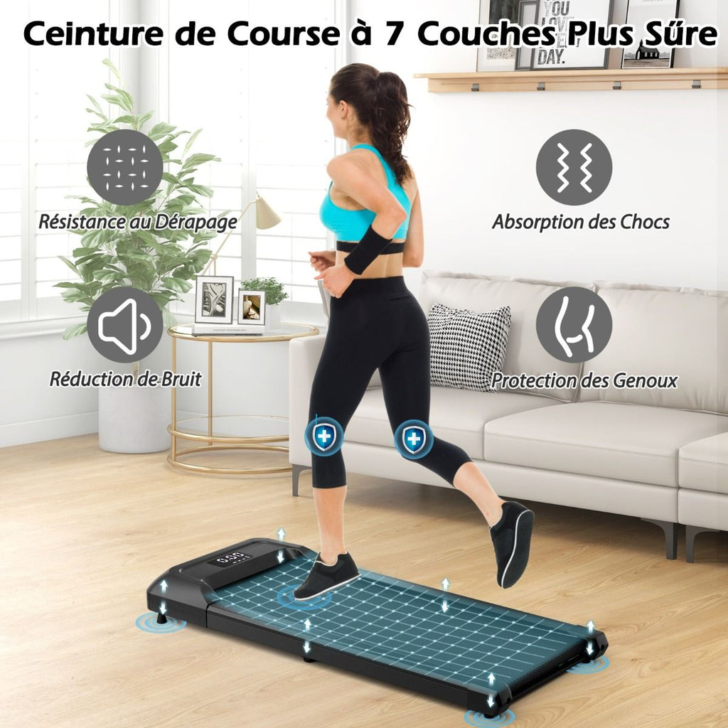 Tapis de Course Mince Tapis de Jogging avec Capacité de 120 Kg Télécommande et Écran Led Inclinable à Roulettes Tapis de Course à Glisser Gris/Noir...