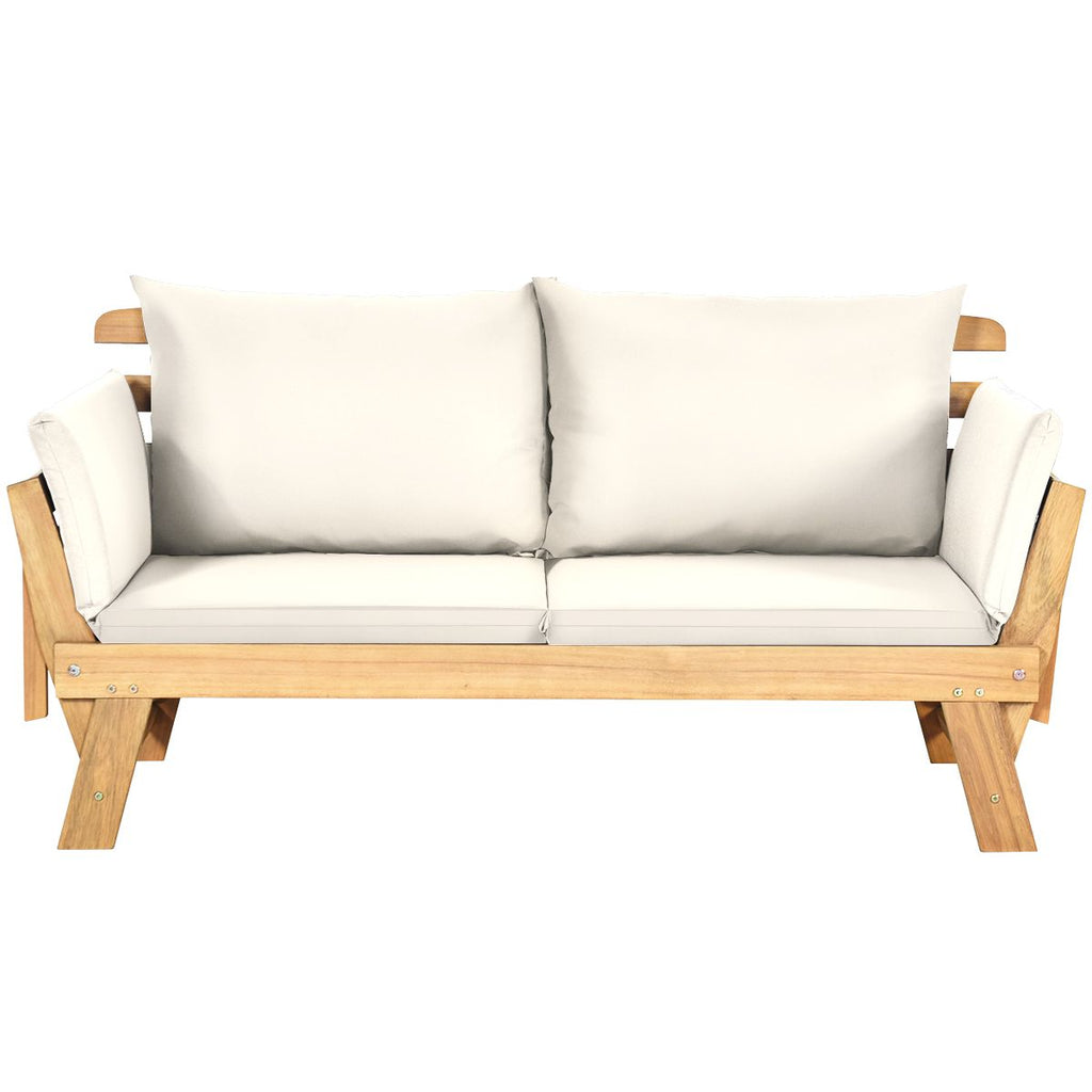 Chaise Longue Convertible avec Coussin Canapé de Jardin 2 en 1 en Bois d’Acacia avec Accoudoir Réglable pour Patio Piscine Jardin Blanc/Gris/Bleu/R...