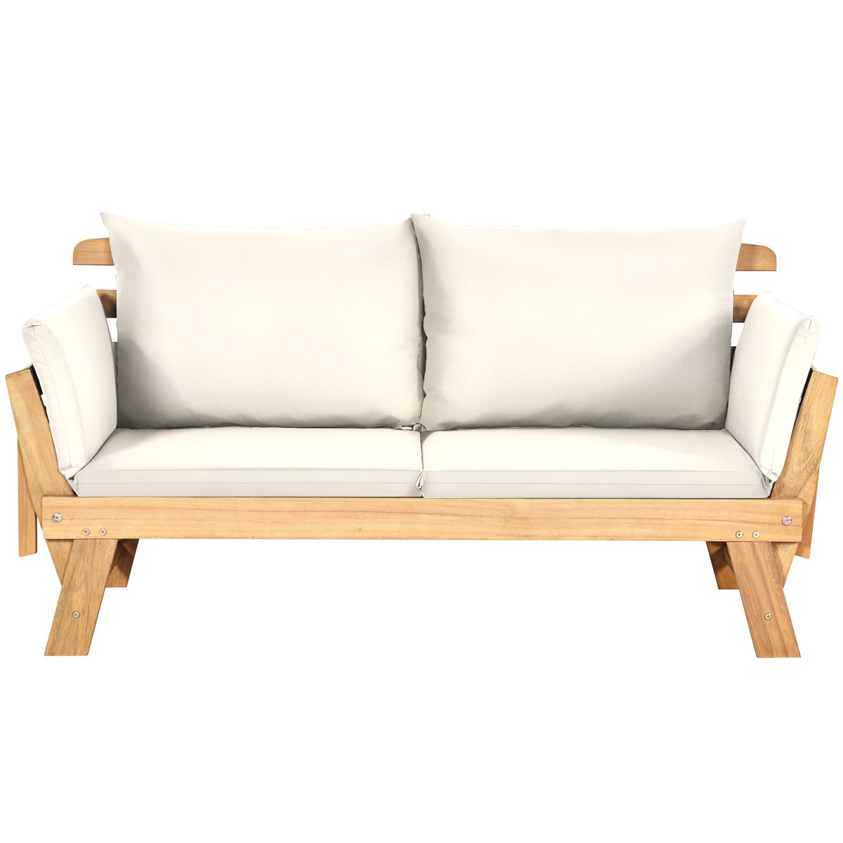 Chaise Longue Convertible avec Coussin Canapé de Jardin 2 en 1 en Bois d’Acacia avec Accoudoir Réglable pour Patio Piscine Jardin Blanc/Gris/Bleu/R...