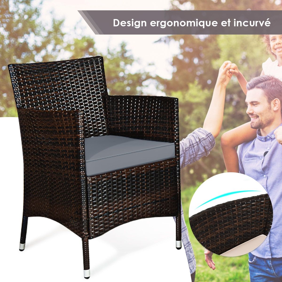 Salon de Jardin 4 PCS Mobilier de Terrasse en Rotin PE pour Véranda Patio Terrasse Piscine Marron et Gris