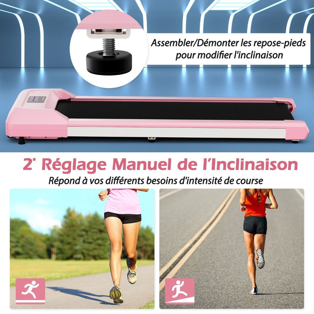 Tapis de Course Mince Tapis de Jogging avec Capacité de 120 Kg Télécommande et Écran Led Inclinable à Roulettes Tapis de Course à Glisser Gris/Noir...